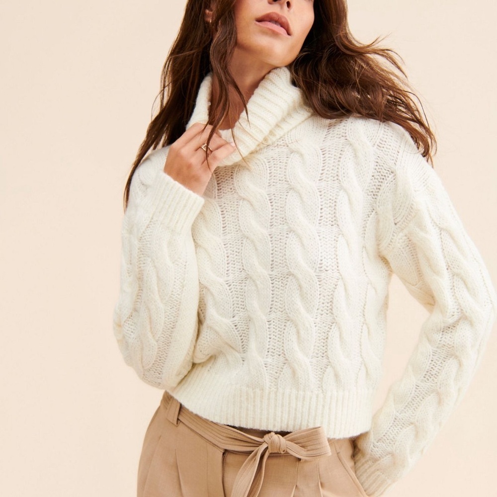 Better Garment Cable Turtleneck Pullover, sold at Free people | Large | Cream